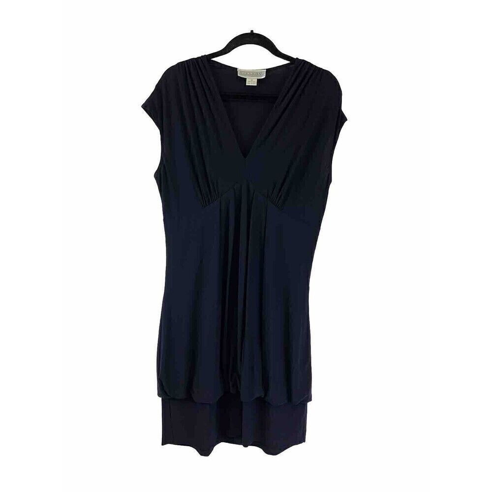 Jessica Howard Cap Sleeve Balloon‎ Hem Shift Dress Blouson Navy V-Neck Womens 14